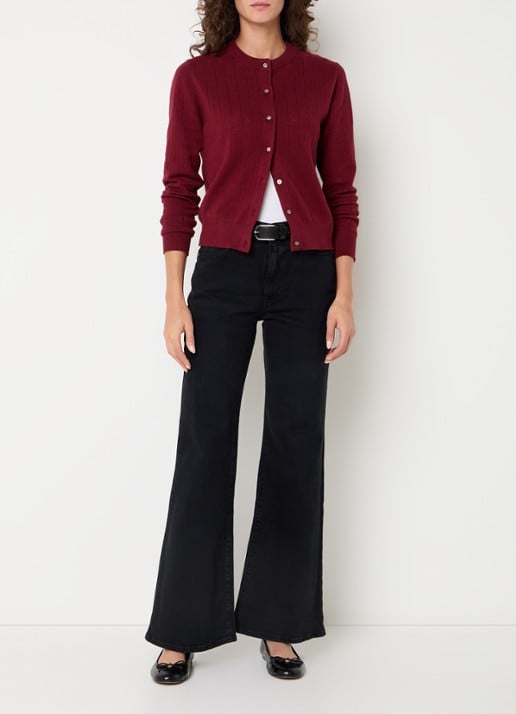 Levi's Fijngebreid vest met ronde hals - voorkant 3 bordeauxrood