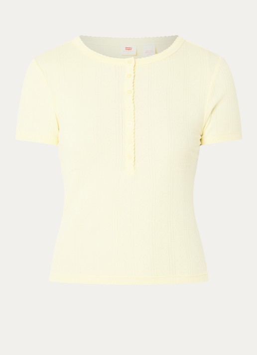 Levi's Fijngebreide crop top met opengewerkt dessin - voorkant lichtgeel