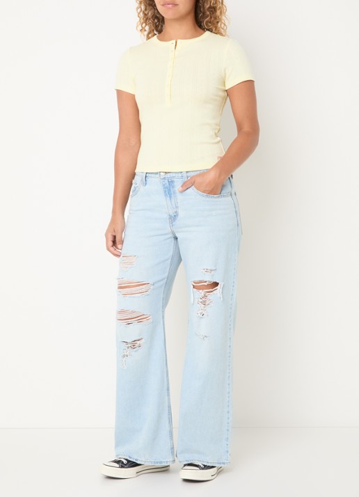 Levi's Fijngebreide crop top met opengewerkt dessin - voorkant 2 lichtgeel