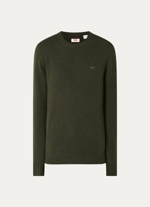 Levi's Fijngebreide pullover in wolblend met logoborduring - voorkant antraciet
