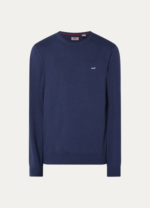 Levi's Fijngebreide pullover met logoborduring - voorkant donkerblauw