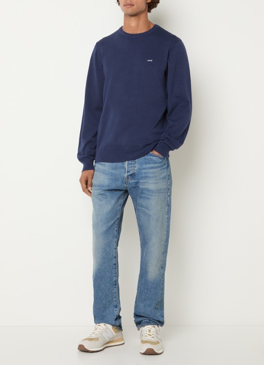 Levi's Fijngebreide pullover met logoborduring - voorkant 2 donkerblauw