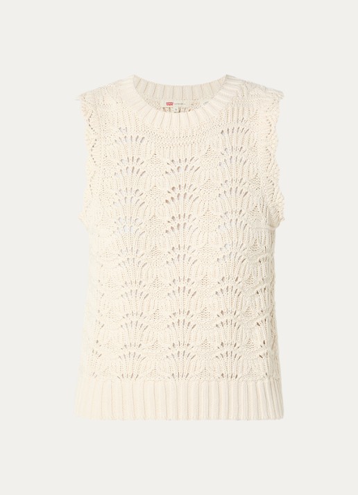 Levi's Fijngebreide top van crochet met ronde hals - voorkant gebroken wit