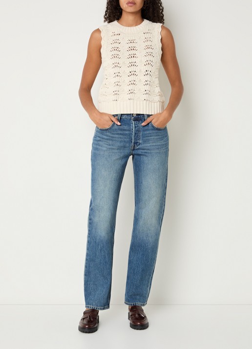 Levi's Fijngebreide top van crochet met ronde hals - voorkant 2 gebroken wit