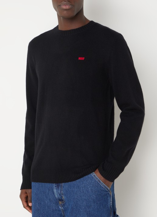 Levi's Fijngebreide trui in wolblend met logo - detail zwart