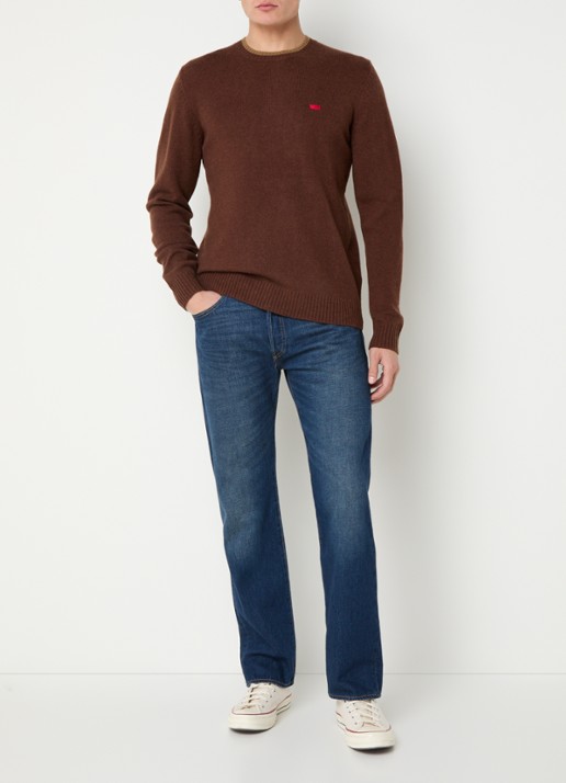 Levi's Fijngebreide trui in wolblend met logoborduring - voorkant 3 hazelnootbruin