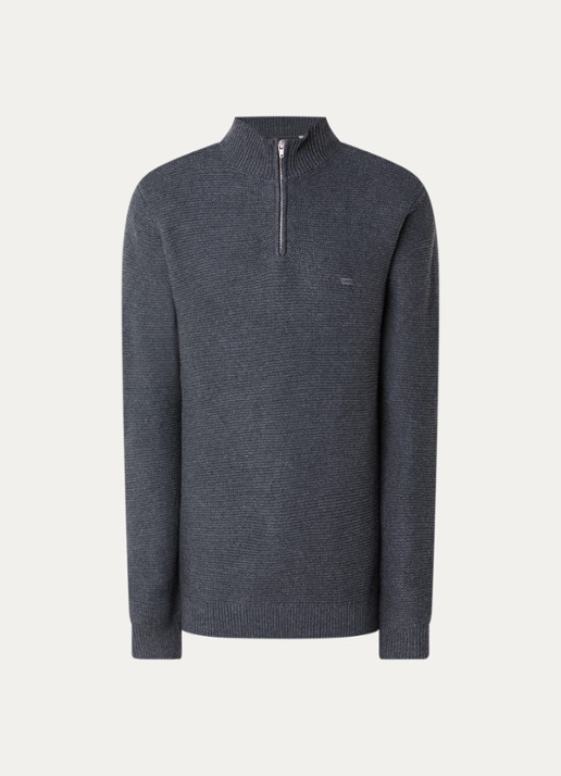 Levi's Fijngebreide trui met halve rits - voorkant donkergrijs