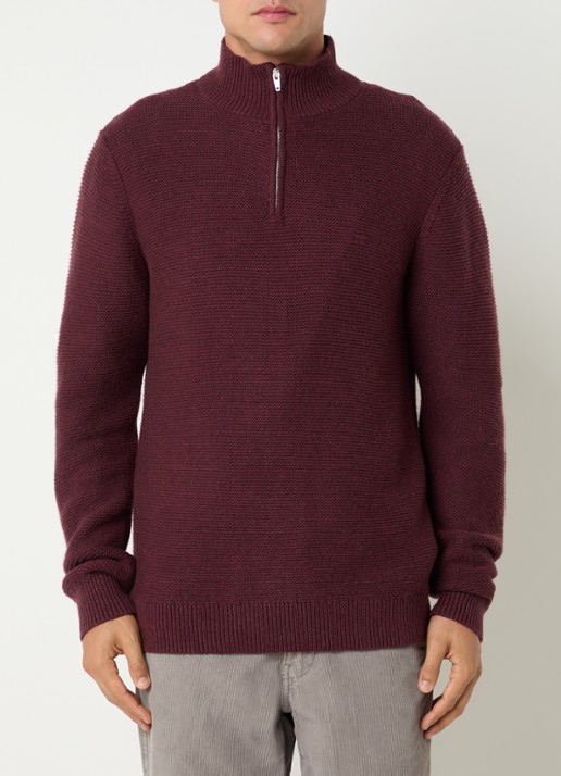 Levi's Fijngebreide trui met halve rits - detail bordeauxrood