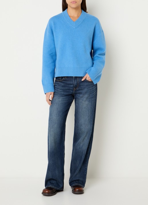 Levi's Fijngebreide trui met V-hals - voorkant 2 blauw
