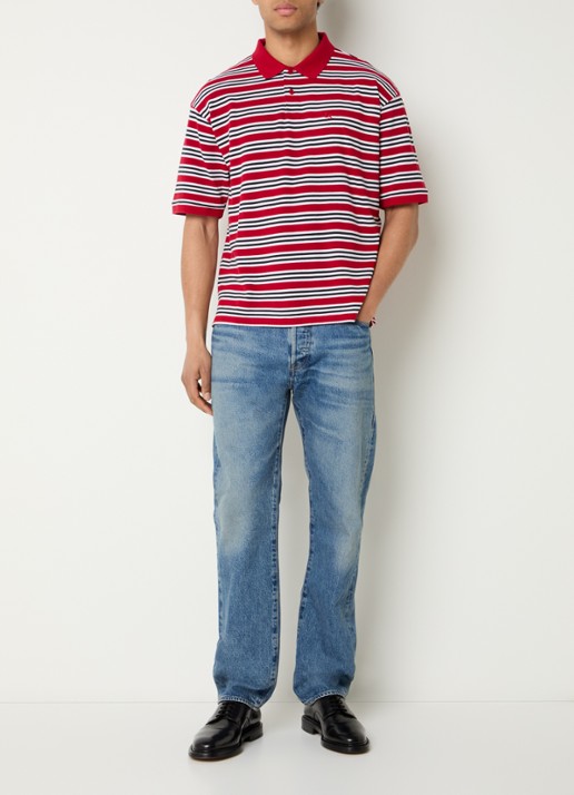 Levi's Finn regular fit polo met streepprint - voorkant 3 steenrood