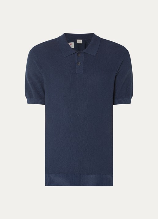 Levi's Grofgebreide regular fit polo in linnenblend - voorkant donkerblauw