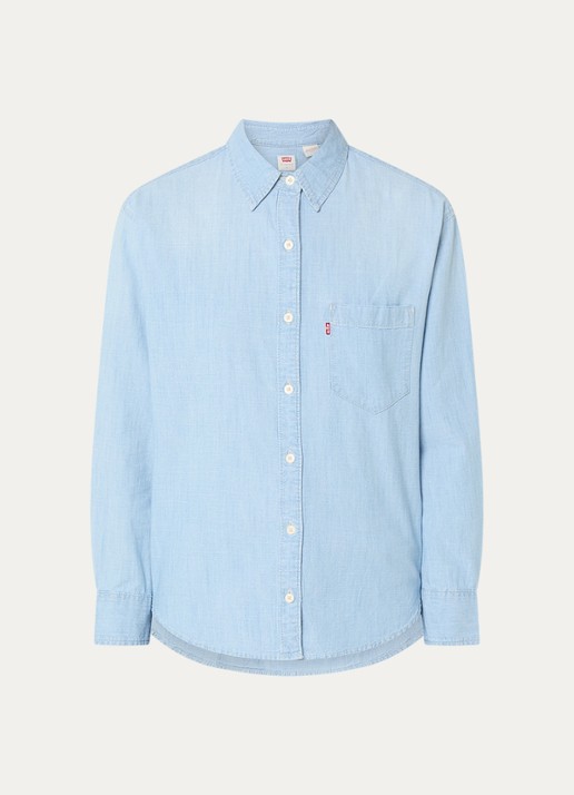 Levi's Harlie blouse van chambray met borstzak - voorkant 2 lichtblauw