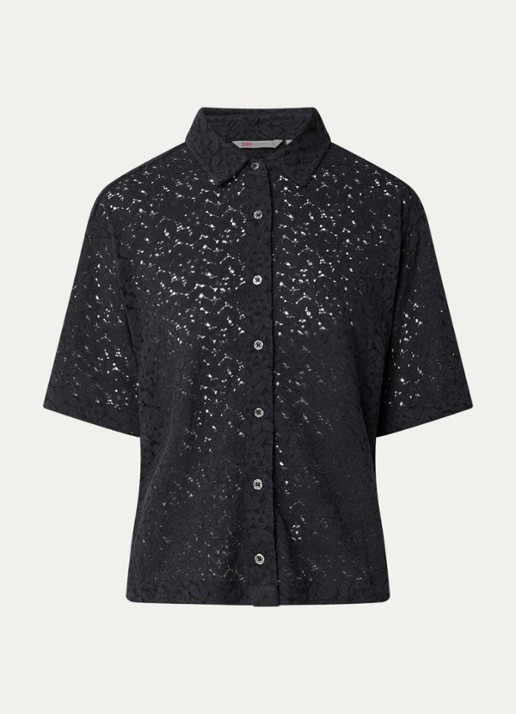 Levi's Harlie semi-transparante blouse van kant - voorkant zwart