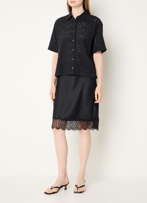 Levi's Harlie semi-transparante blouse van kant - voorkant 2 zwart