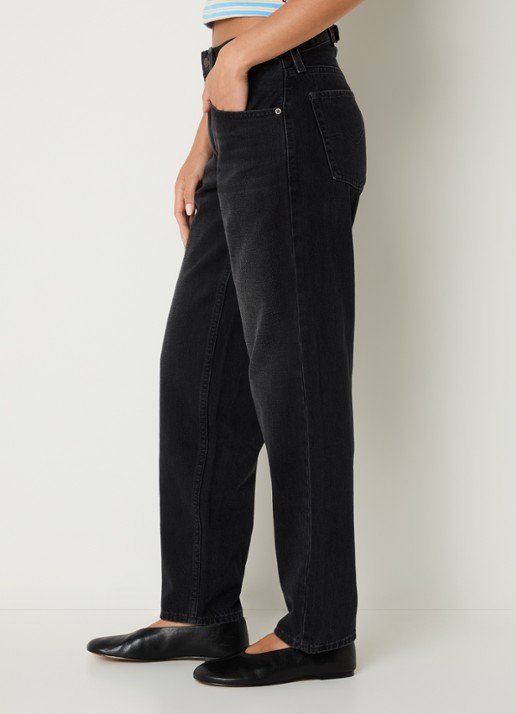 Levi's High waist straight leg jeans met gekleurde wassing - detail 2 zwart