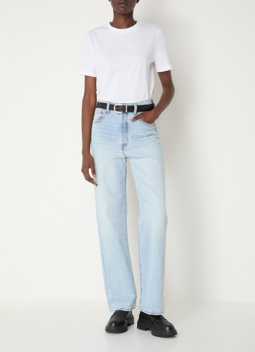 Levi's High waist straight leg jeans met lichte wassing - voorkant 2 lichtblauw