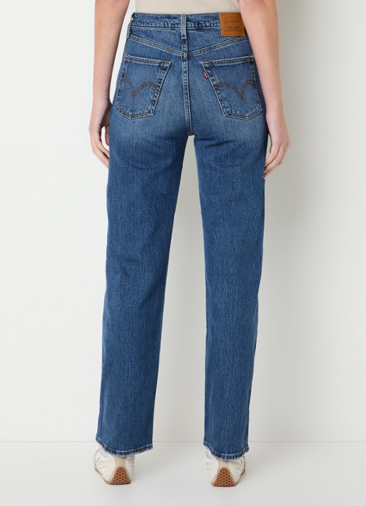 Levi's High waist straight leg jeans met medium wassing - achterkant indigo