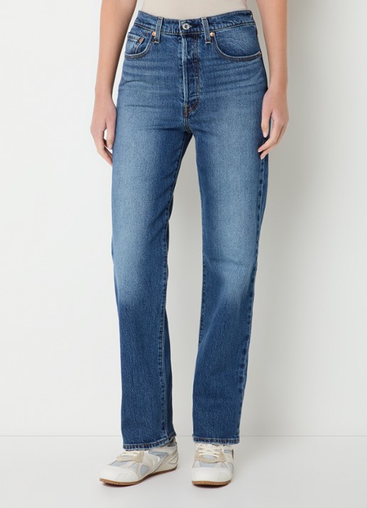 Levi's High waist straight leg jeans met medium wassing - detail 2 indigo