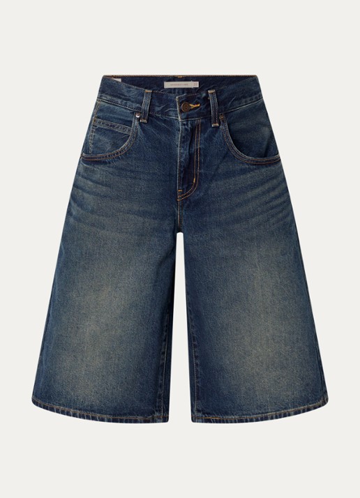 Levi's High waist wide fit korte broek van denim met donkere wassing - voorkant 3 indigo