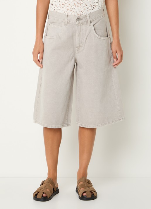 Levi's High waist wide fit korte broek van denim met gekleurde wassing - detail 3 lichtgrijs