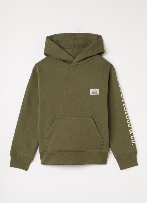 Levi's Hoodie met logo en print - voorkant olijfgroen