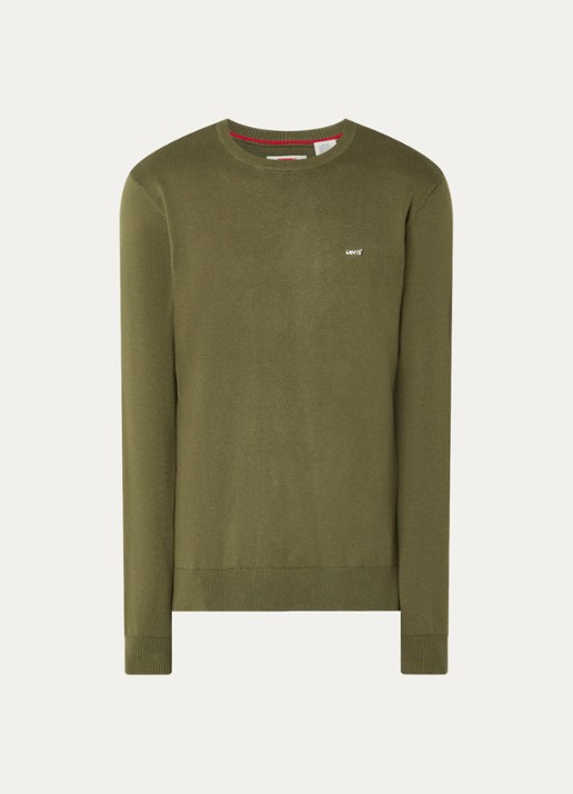 Levi's Ivy fijngebreide pullover met logo - voorkant mosgroen