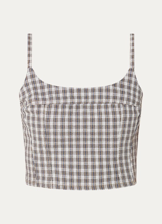 Levi's Jadine crop top met ruitdessin en smockwerk - voorkant 2 beige