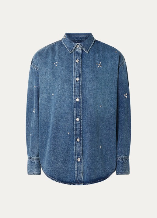 Levi's Jordan blouse van denim met pailletten - voorkant indigo