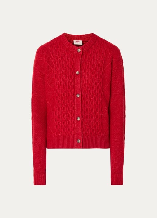 Levi's Kabelgebreid vest in wolblend - voorkant rood