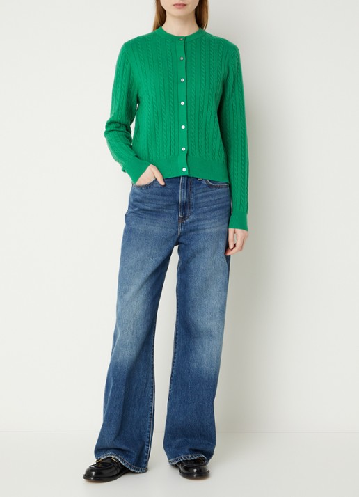 Levi's Kabelgebreid vest met ronde hals - voorkant 2 donkergroen