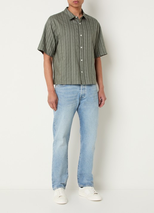 Levi's Lama regular fit overhemd met streepprint - voorkant 2 olijfgroen