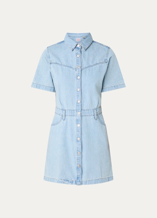 Levi's Logan Western mini blousejurk van denim - voorkant indigo