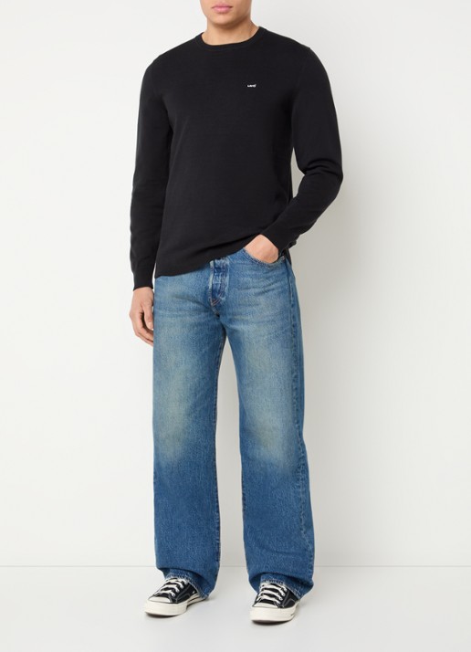 Levi's Longsleeve met logoborduring - voorkant 3 zwart