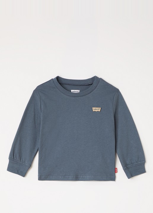 Levi's Longsleeve met logoborduring - voorkant staalblauw
