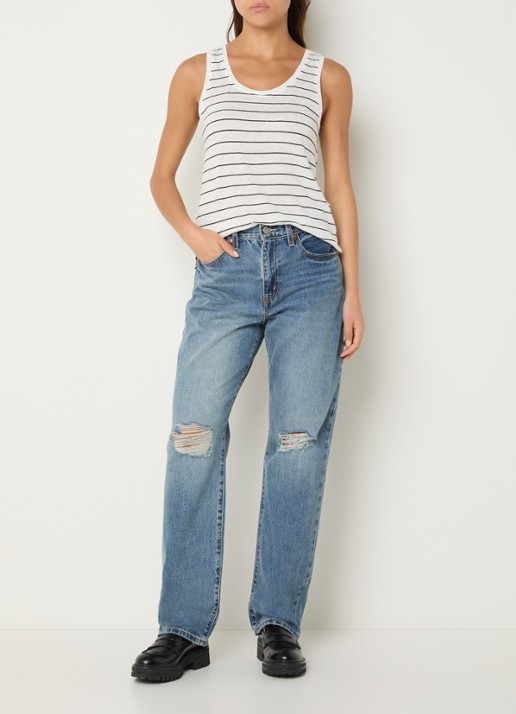 Levi's Lori tanktop in linnenblend met streepprint - voorkant 2 wit