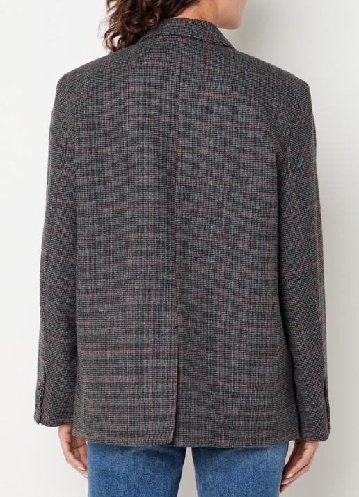Levi's Luna blazer in wolblend met ruitdessin - achterkant 3 donkergrijs