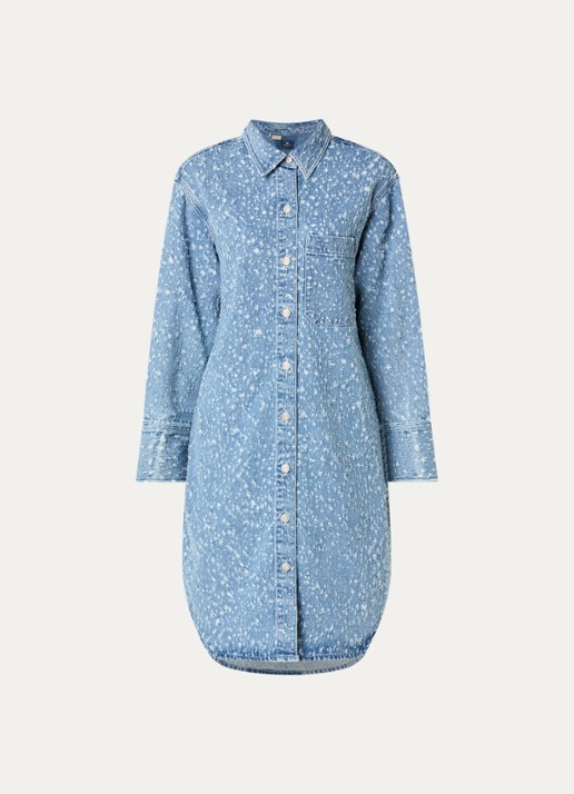 Levi's Midi denim blousejurk met structuur - voorkant 2 indigo