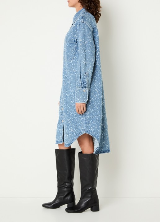 Levi's Midi denim blousejurk met structuur - voorkant 3 indigo