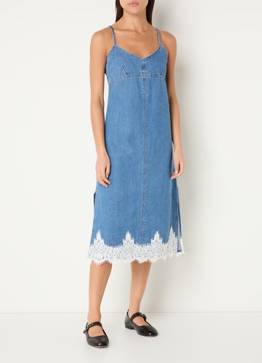 Levi's Midi denim jurk met details van kant