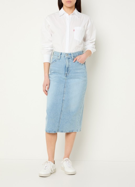 Levi's Midi spijkerrok met split - voorkant 3 lichtblauw
