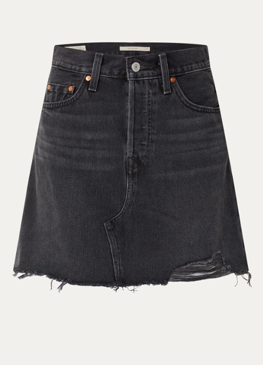 Levi's Mini spijkerrok met destroyed afwerking - voorkant antraciet