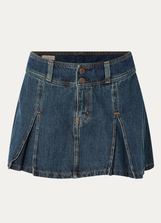 Levi's Mini spijkerrok met plooidetail - voorkant indigo