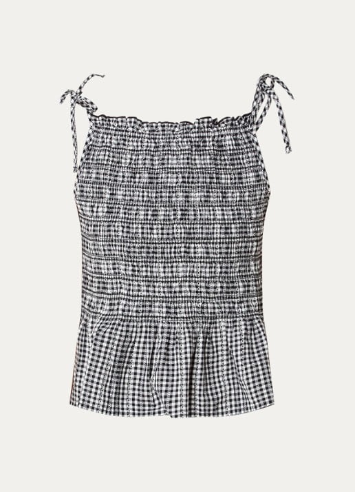 Levi's Monaco top met smockwerk en ruitdessin - voorkant zwart