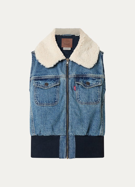 Levi's Mouwloze spijkerjas met kraag van teddy - voorkant indigo