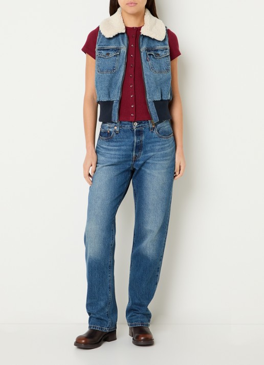 Levi's Mouwloze spijkerjas met kraag van teddy - voorkant 2 indigo