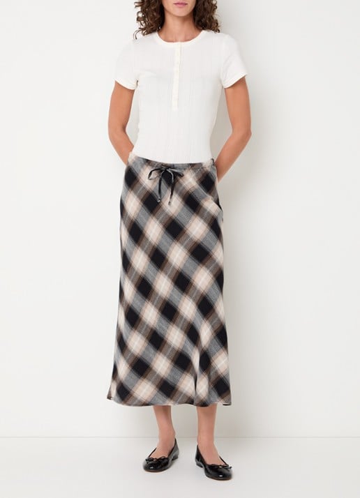 Levi's Noemi maxi rok met ruitdessin - voorkant 2 beige