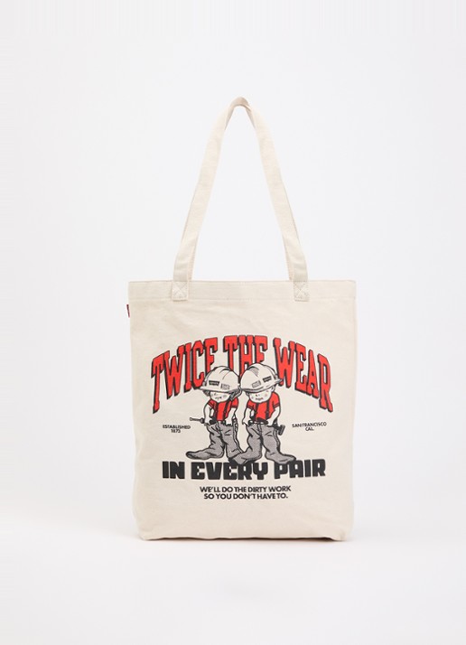 Levi's Oranges Workwear shopper van canvas met print - voorkant 2 creme