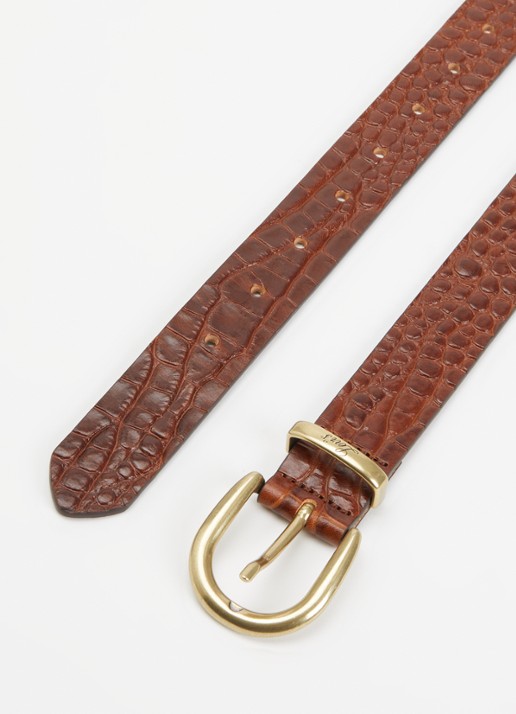 Levi's Phoebe riem van leer met crocostructuur - detail cognac