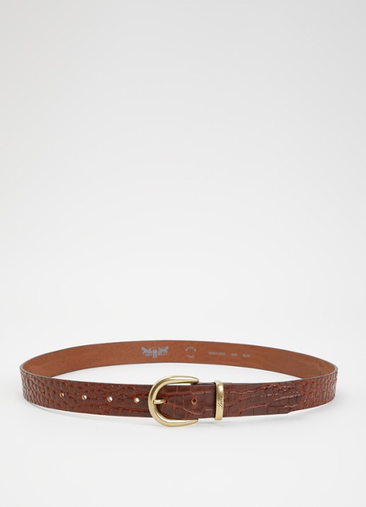 Levi's Phoebe riem van leer met crocostructuur - voorkant 2 cognac