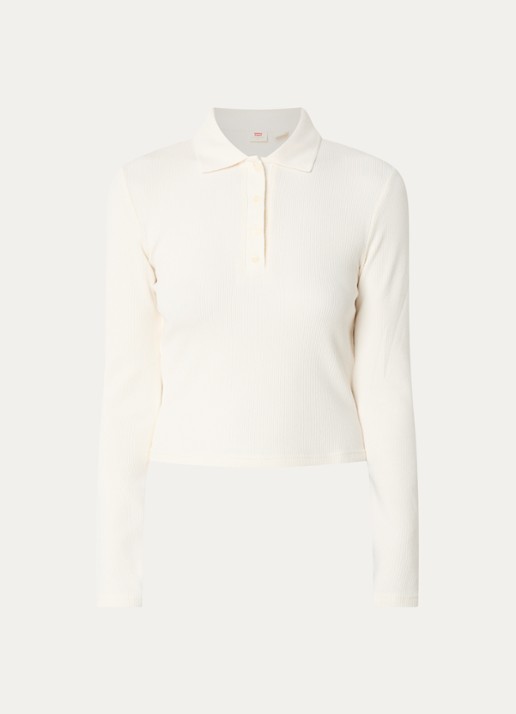 Levi's Polo met ribstructuur - voorkant 2 gebroken wit